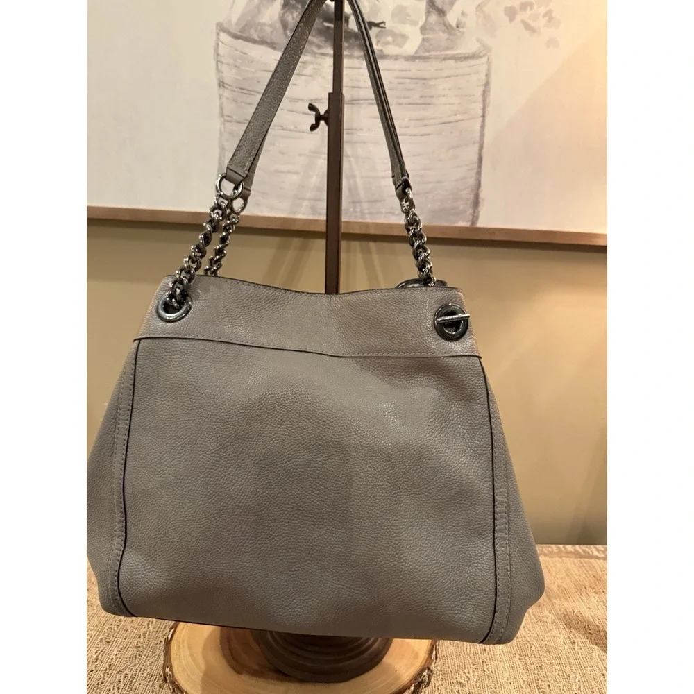 COACH Edie Grey Pebbled Leather Turnlock Shoulder Hand Bag Purse 3‎ Compartment - Picture 8 of 14